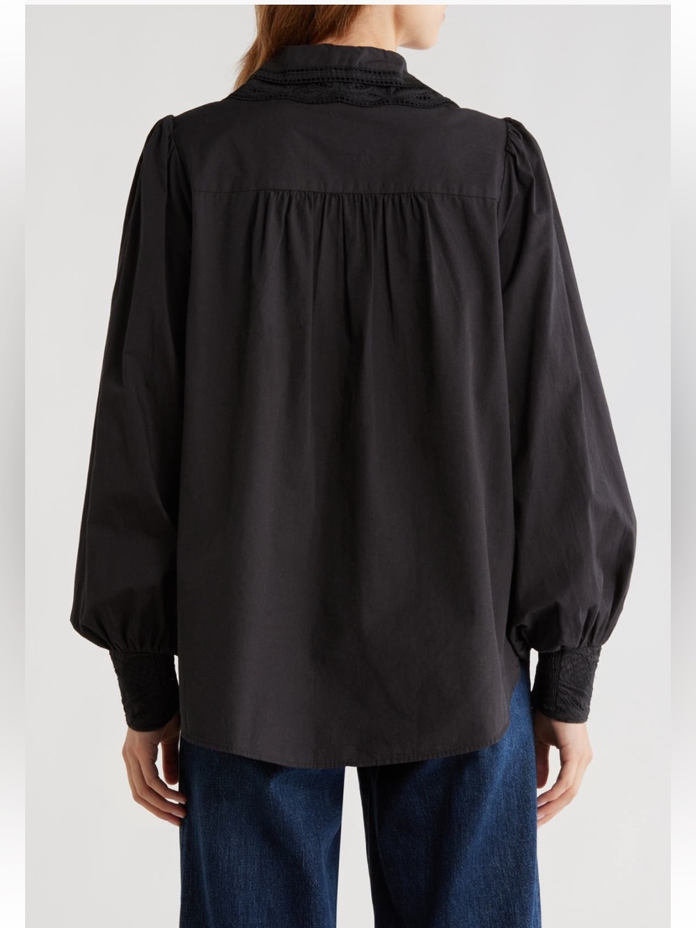 FARM Rio Black Embroidered Cutwork Button-Down Blouse - Picture 2 of 9